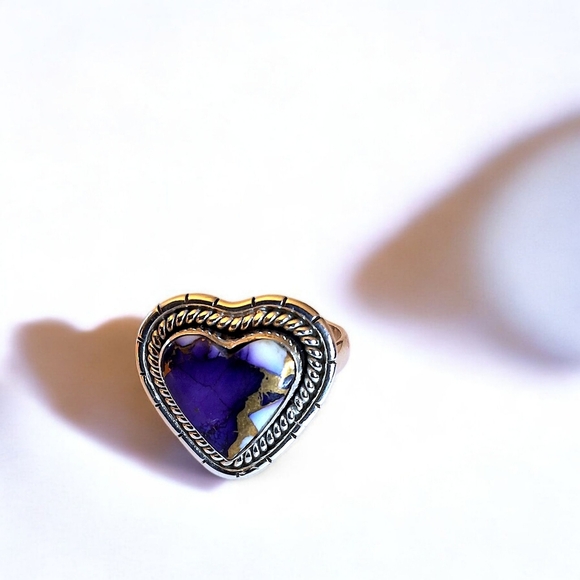 Sterling Silver Heart-Shaped Purple Mojave Turquoise Ring (Size 8) - Picture 2 of 14